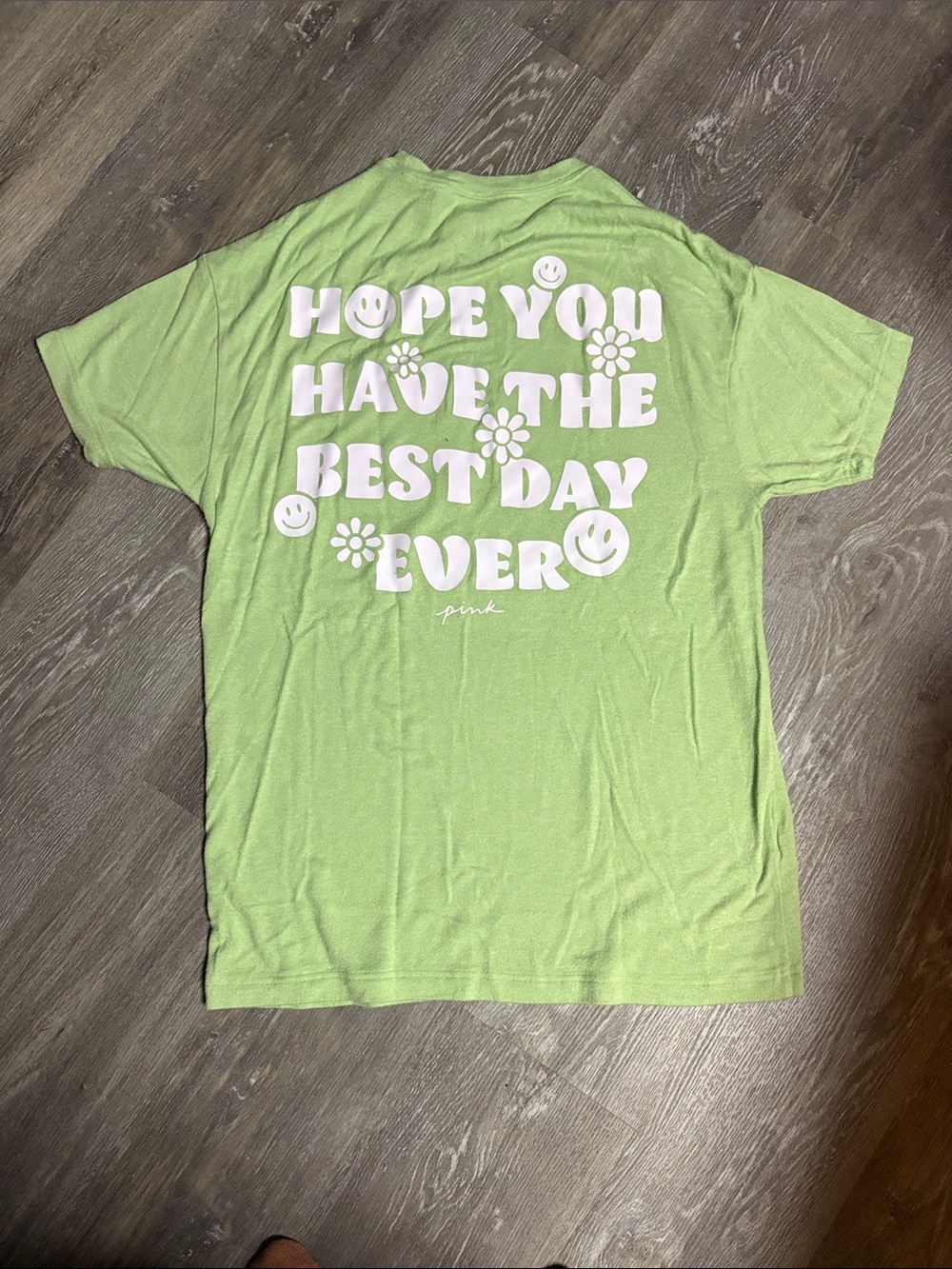 PINK Victoria's Secret Lime Green Graphic Sleep Tee with White Back Print